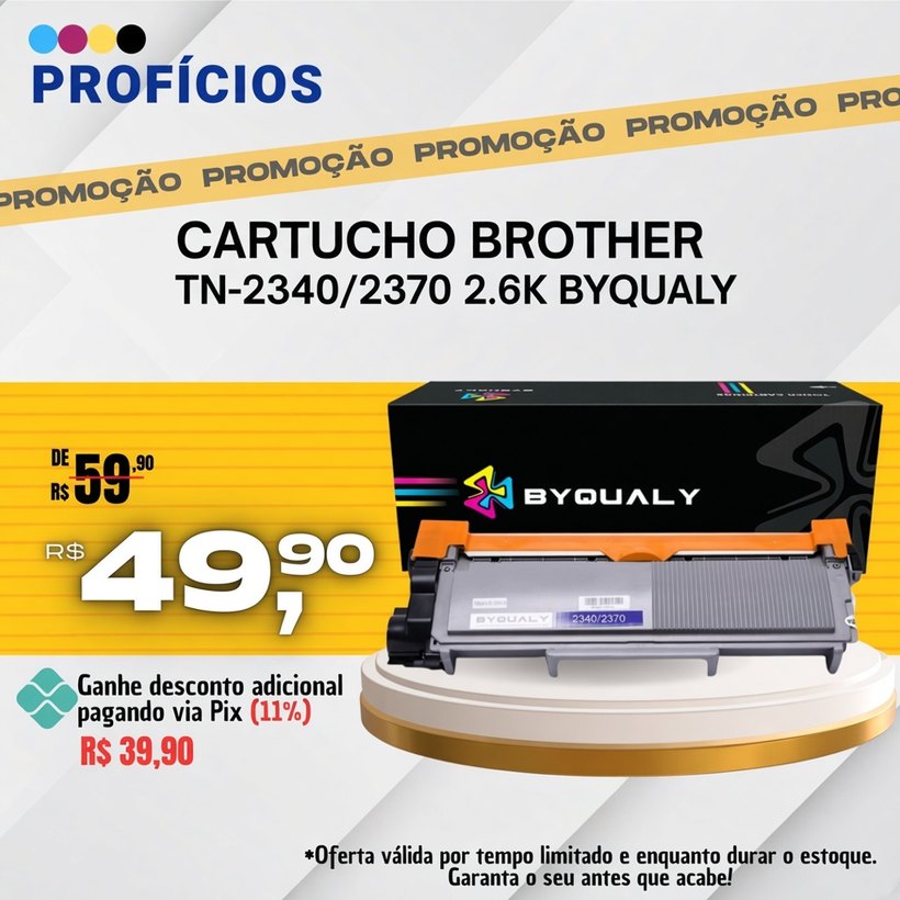 Cartucho Brother TN-2340/2370 2.6K Byqualy de R$ 59,90 por R$ 49,90
