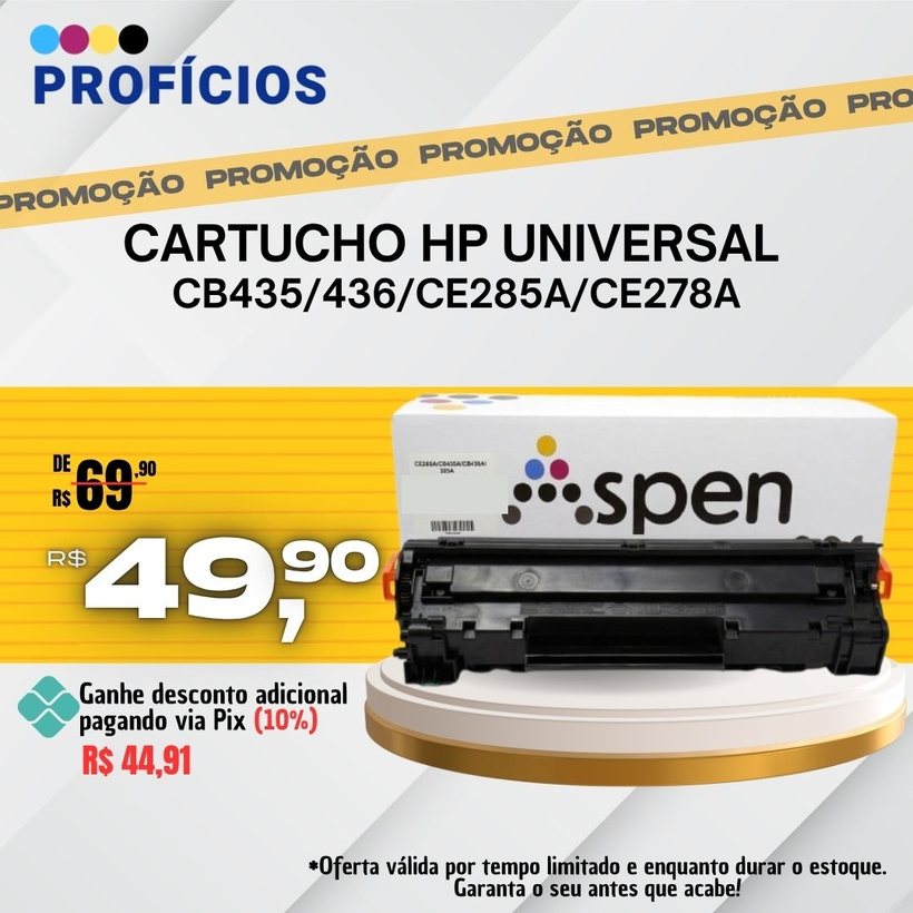 Cartucho HP Universal CB435/436/CE285A/CE278A de R$ 69,90 por R$ 49,90